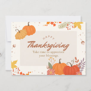 Orange And Beige Illustrative Happy Thanksgiving Holiday Card