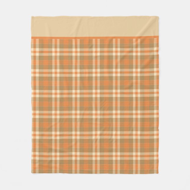 Orange And Beige Plaid Fleece Blanket (Front)
