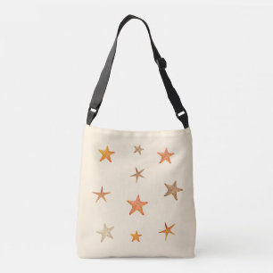 Orange and beige sea stars on ivory crossbody bag
