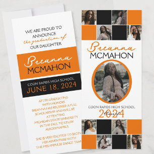 Orange and Black 9 Photo Graduation Announcement