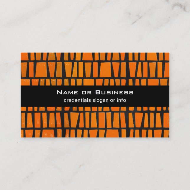 Orange and black african tribal pattern business card (Front)