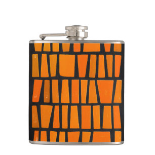 Orange and black african tribal pattern hip flask