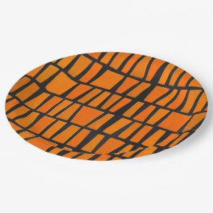 Orange and black african tribal pattern paper plate