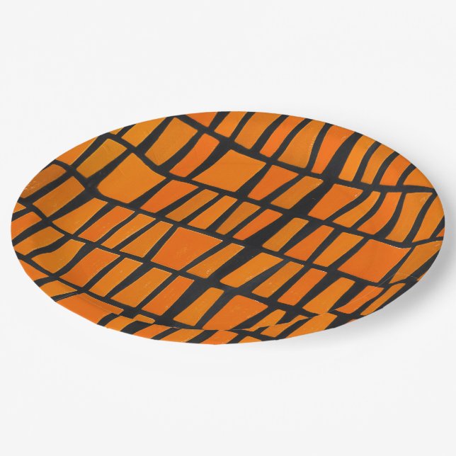 Orange and black african tribal pattern paper plate (Angled)