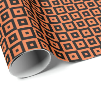Orange and Black Art Deco Squares Geometric Wrapping Paper