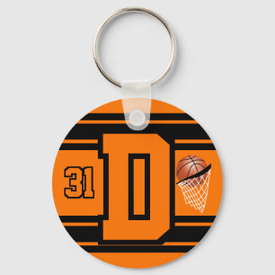 Orange and Black Basketball Letter and Number Key Ring