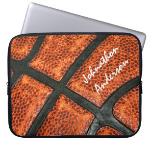 Orange and Black Basketball Pattern With Autograph Laptop Sleeve