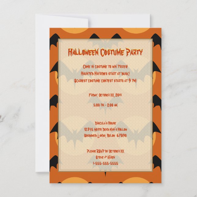 Orange and Black Bats Halloween Invitation (Front)
