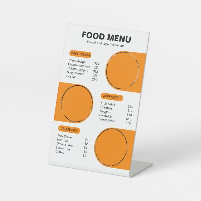 Orange and Black Bold Geometric Restaurant Menu Pedestal Sign (Front)