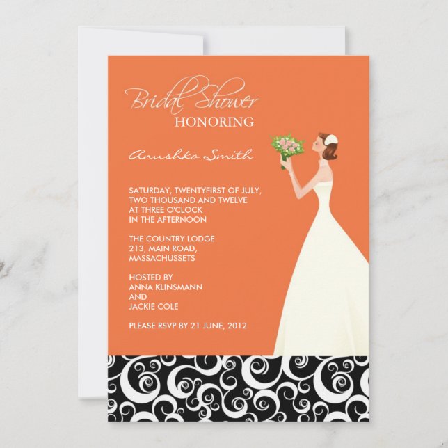 Orange and Black Bridal Shower Invitations (Front)