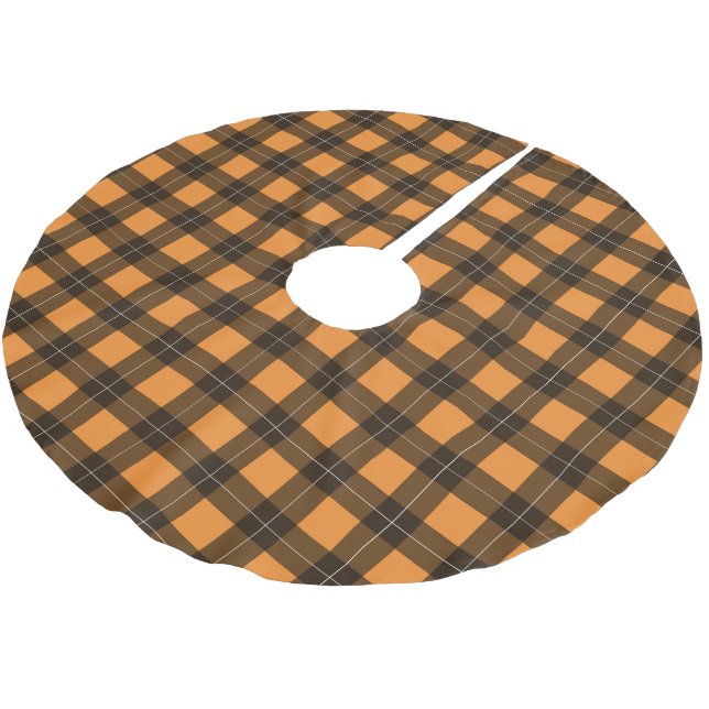 Orange and Black Buffalo Plaid Chequered Pattern Brushed Polyester Tree Skirt (Angled)