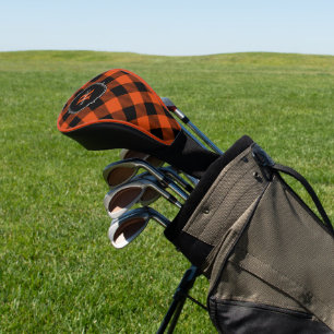 Orange and Black Buffalo Plaid Name Monogram Golf Head Cover