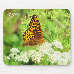 Orange and Black Butterfly on White Flower Mouse Pad