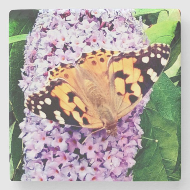 Orange and black butterfly stone coaster (Front)