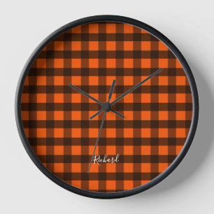 Orange and Black Checker Clock