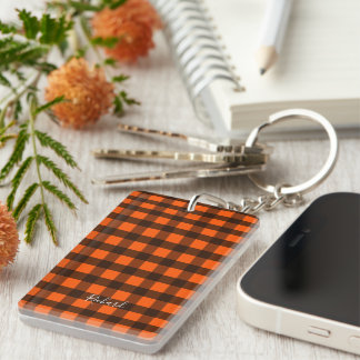 Orange and Black Checker Key Ring