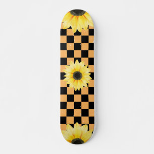 orange and black Checkered & Sunflower Skateboard