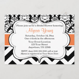 Orange and Black Chevron Damask Invitation