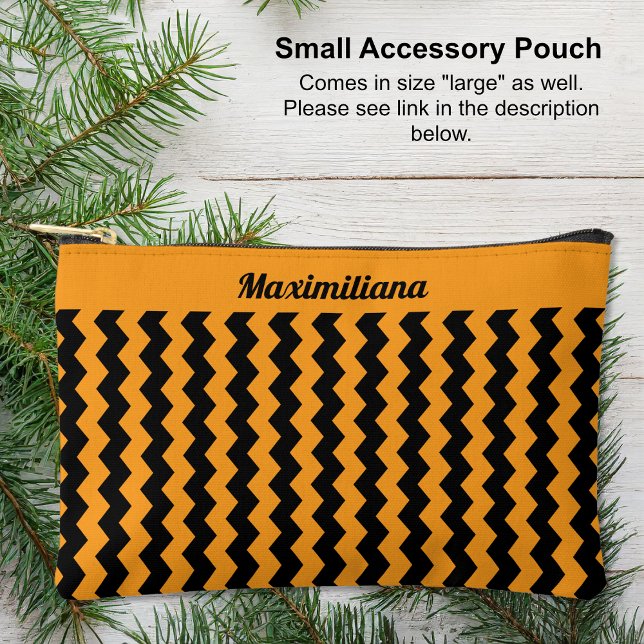 Orange and Black Chevrons - SMALL Accessory Pouch (Small Accessory Pouch - Orange and Black Chevrons by Leapfroglisics Shop)
