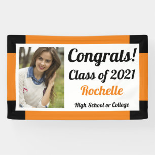 Orange and Black Class of 2021 Graduation Banner