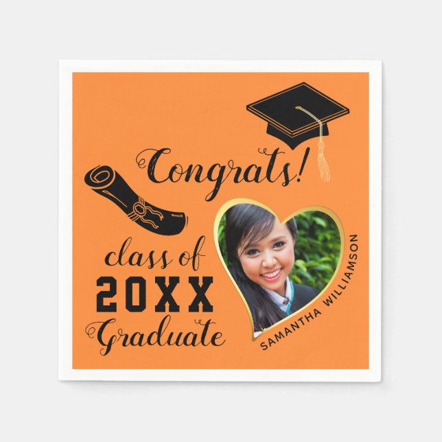 Orange and Black Class of 2025 Graduate Graduation Napkin (Front)