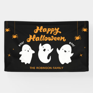 Orange and Black Cute Ghosts Happy Halloween Banner
