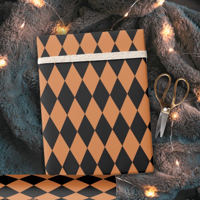 Orange and Black Diamond Harlequin Pattern  Wrapping Paper (Orange and Black Diamond Harlequin Pattern Wrapping Paper)