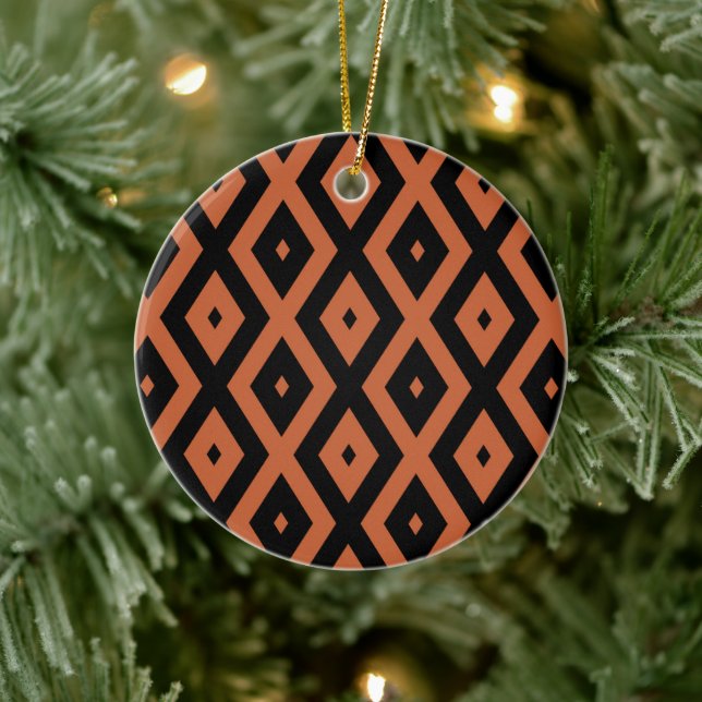 Orange and black diamond pattern ceramic tree decoration (Tree)