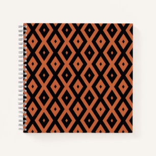 Orange and black diamond pattern notebook