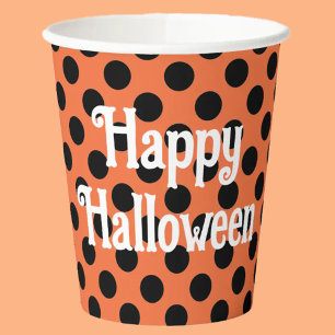 Orange and black dots Happy Halloween Paper Cups