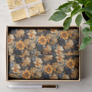 Orange and Black Fall Floral Tissue Paper