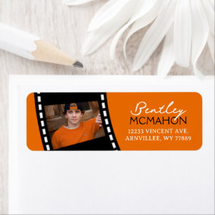 Orange and Black Filmstrip Photo Return Address