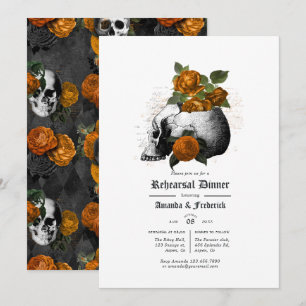 Orange and Black Floral Gothic Rehearsal Dinner Invitation