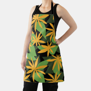 Orange and black floral pattern apron