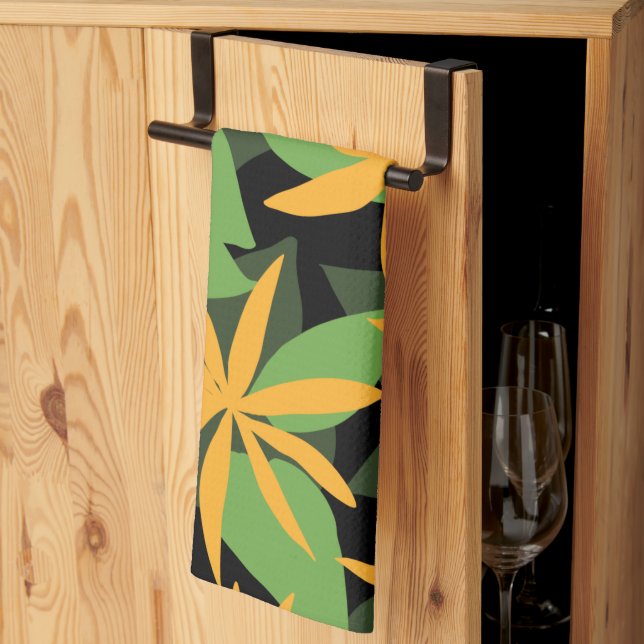 Orange and black floral pattern tea towel (Thirds Fold)