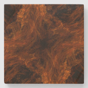 Orange and Black Fractal Square Stone Coaster