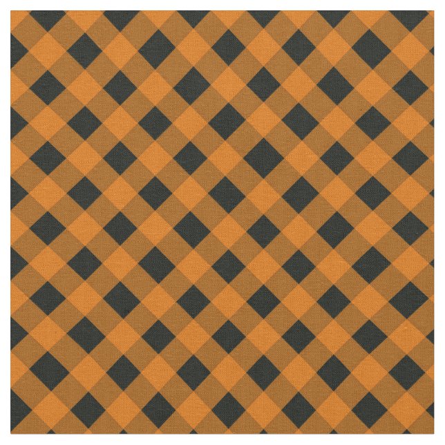 Orange and Black Gingham Checked Pattern Fabric (Close Up)