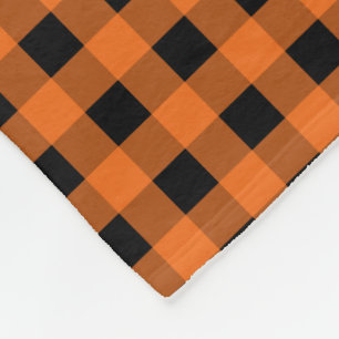 Orange and Black Gingham Checked Pattern Fleece Blanket