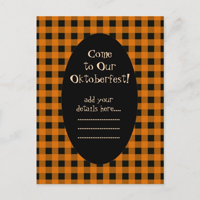Orange and Black Gingham Oktoberfest Invitation Postcard (Front)