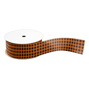 Orange and Black Gingham Pattern Ribbon Grosgrain Ribbon