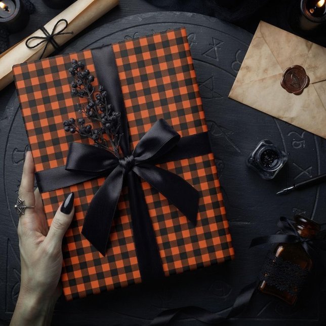 Orange and Black Gingham Plaid Check Wrapping Paper (Creator Uploaded)
