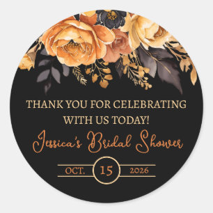 Orange and Black, Halloween, Floral Bridal Shower Classic Round Sticker