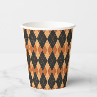 Orange and Black Harlequin Vintage Halloween Paper Cups