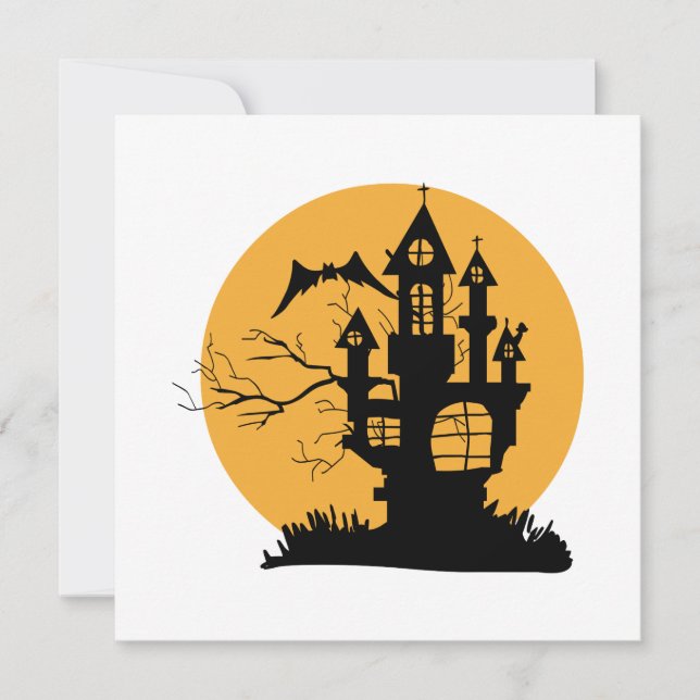 Orange and Black Haunted House Halloween Invitation (Front)