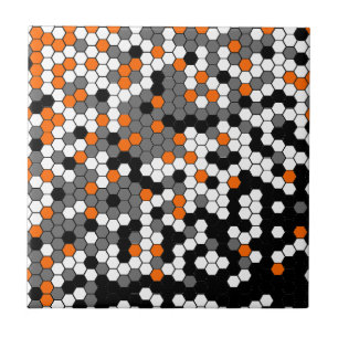 Orange and black honeycomb design tile