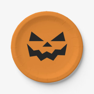Orange and Black Jack-o-lantern pumpkin face  Paper Plate