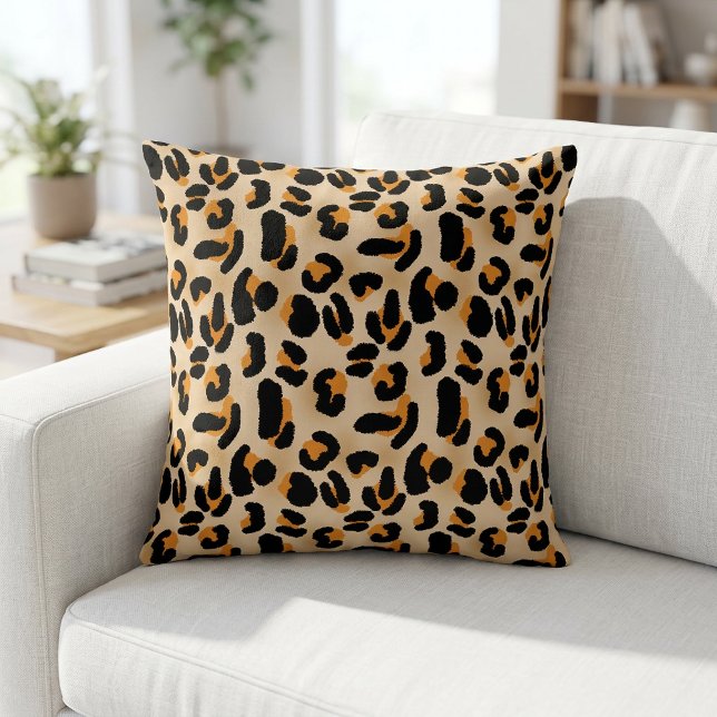 Orange and Black Leopard Print Throw Pillow (Animal Print Pillow)