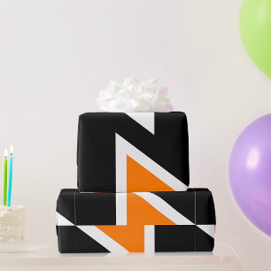 Orange And Black Letter N Wrapping Paper