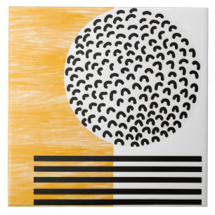 Orange and Black Mid Century Modern Art Tile