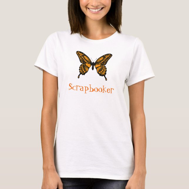 Orange and Black Monarch Butterfly, Scrapbooker T-Shirt (Front)